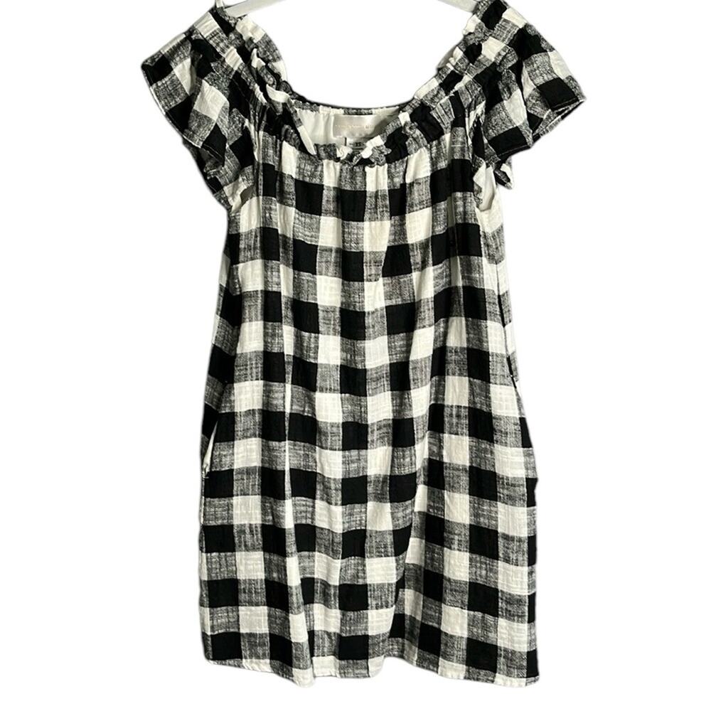 CoreyLynnCalter Black and White Plaid Off Shoulder Sheath Dress Size XS